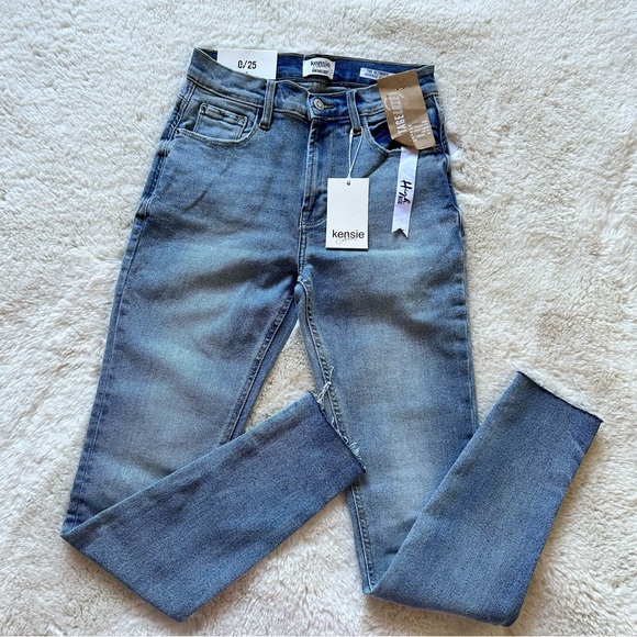 Kensie Denim - Kensie High Rise Skinny Jeans Vintage Luxe Raw Hem Stretch Blue Women Size 0